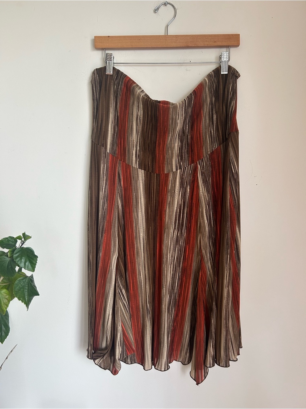 Striped Pleated Midi Skirt in Brown and Rust